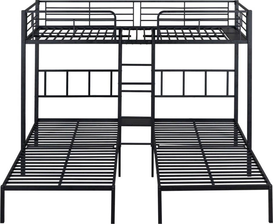 Merax 3 Persoons Stapelbed Driepersoonsbed Kinderbed met Tafel Bed met Ladder Zwart