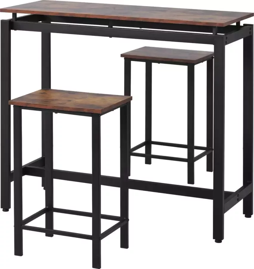Merax Bartafel Set met 1 Bartafel en 2 Barkrukken Bartafelset 100x40x90 cm Bruin