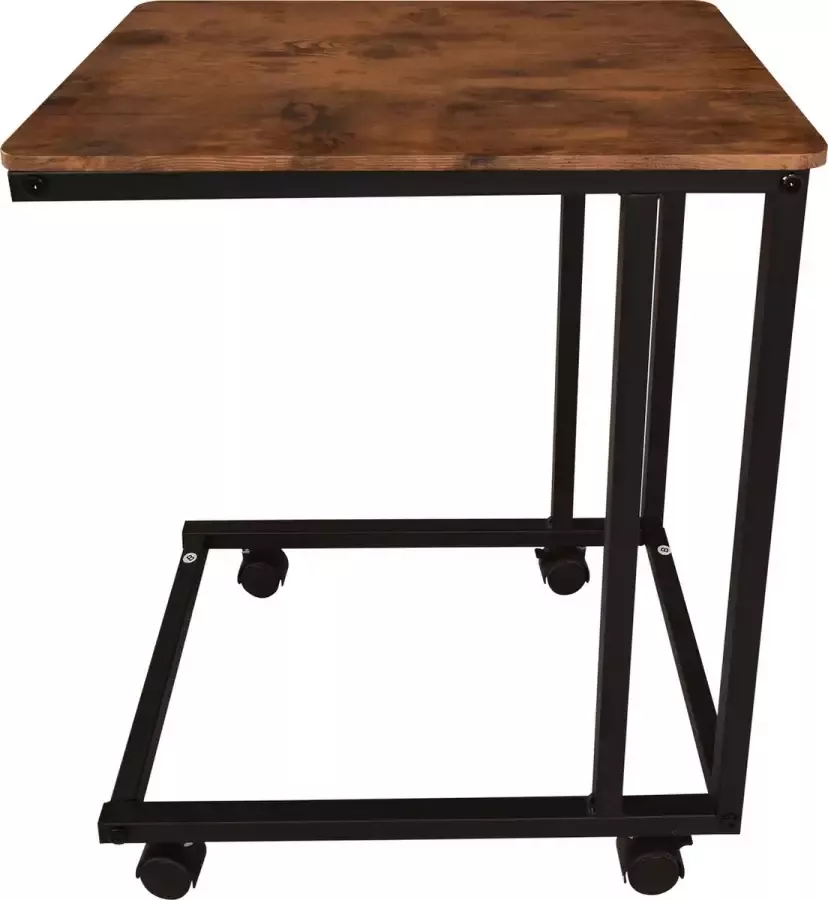 Merax Bijzettafel 50 x 35 x 59 5 cm C-vorm Salontafel op Wielen Banktafel Woonkamertafel Zwart met Bruin