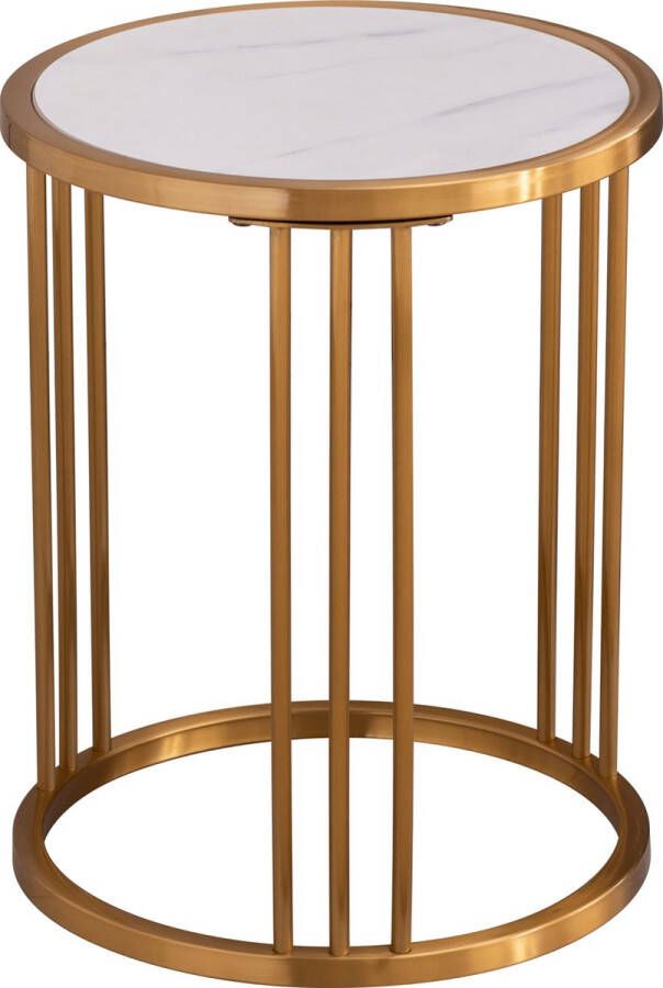Merax Bijzettafel Ronde Tafel Bijzettafels Salontafel Marmer Wit met Goud