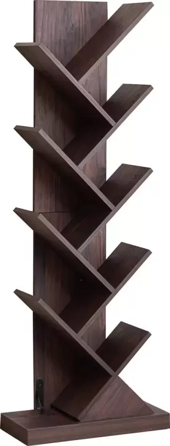 Merax Boomvormig Boekenkast 9-laags Retro Boekenrek van Hout Donkerbruin