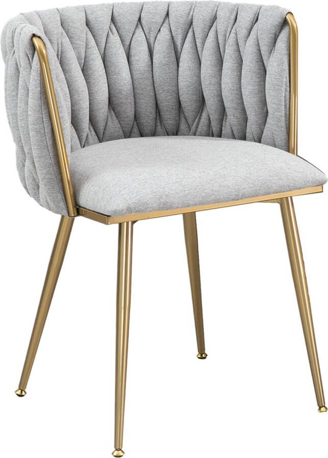 Merax Bouclé Eetkamerstoelen Set van 2 Moderne Eetkamerstoel Luxe Boucle Gestoffeerde Stoelen Grijs met Goud