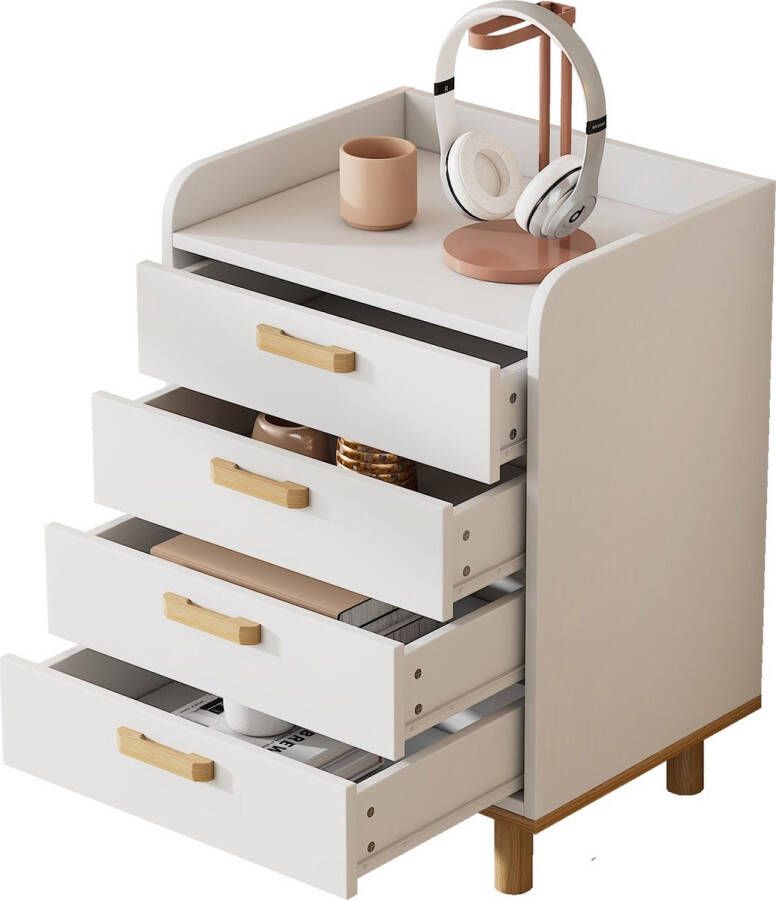 Merax Commode Opbergkast met Meerdere Laden Ladekast Ladeblok Wit met Natuurlijk Hout kleur