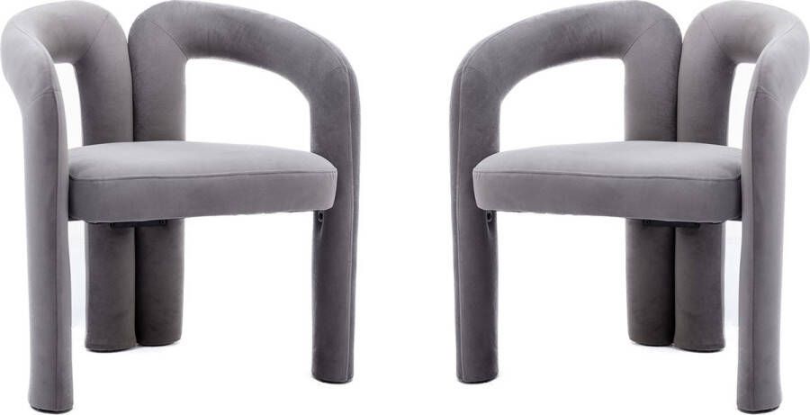 Merax Design Eetkamerstoelen Set van 2 Velvet Fauteuil Luxe Stoel Grijs