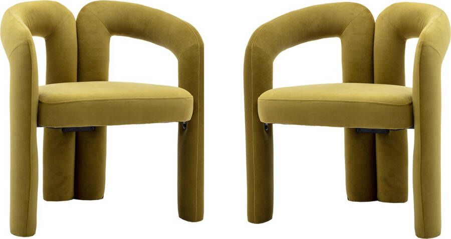 Merax Design Eetkamerstoelen Set van 2 Velvet Fauteuil Luxe Stoel Olijf Geel