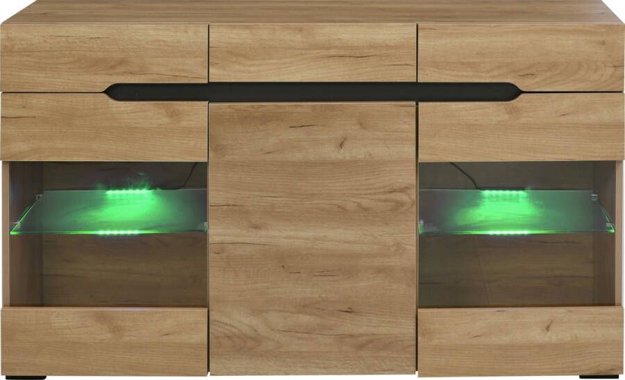 Merax Dressoir Dressoirs Kasten met LED Verlichting Kast met Deuren en Lades Bruin