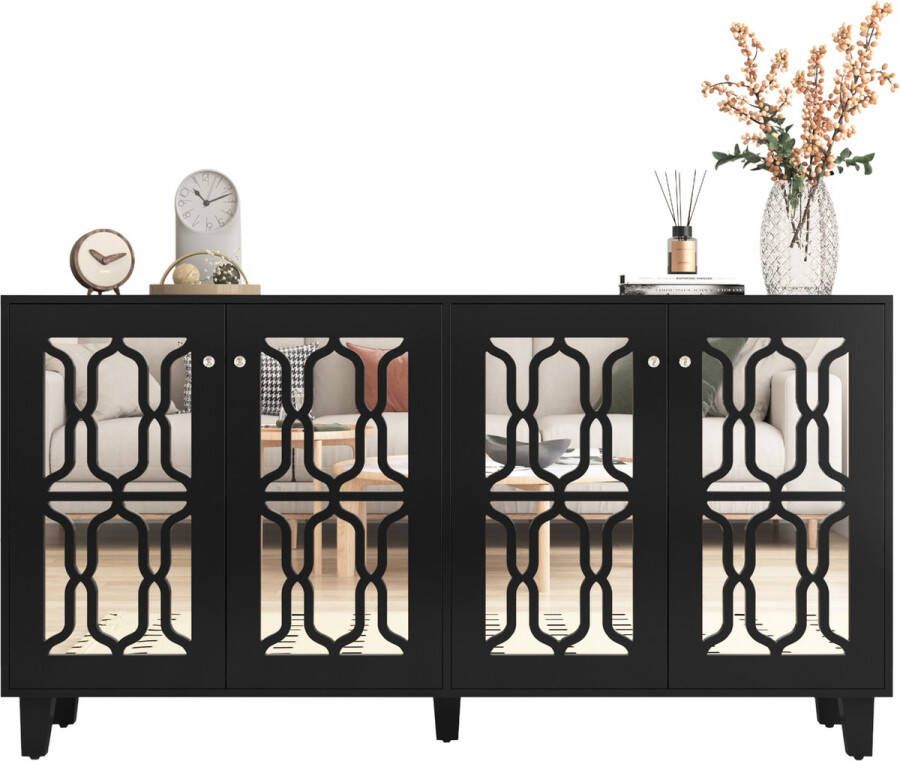 Merax Dressoir Dressoirs Kasten met Spiegels Kast met Deuren Zwart