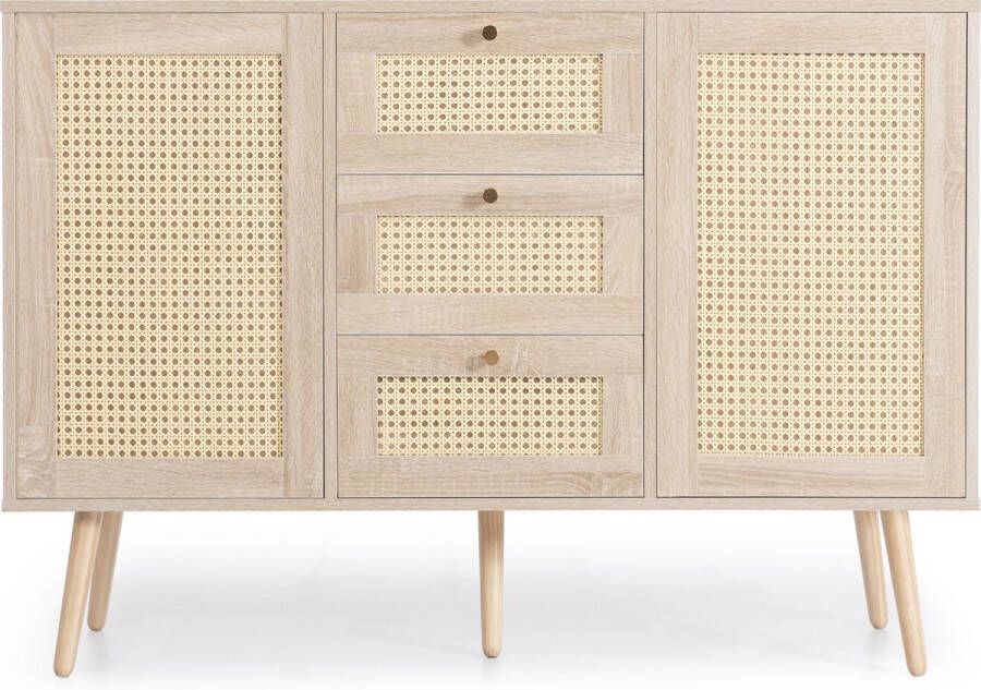 Merax Dressoir met Rattan Kast met Lades en Deuren Ladekast Eiken Bruin