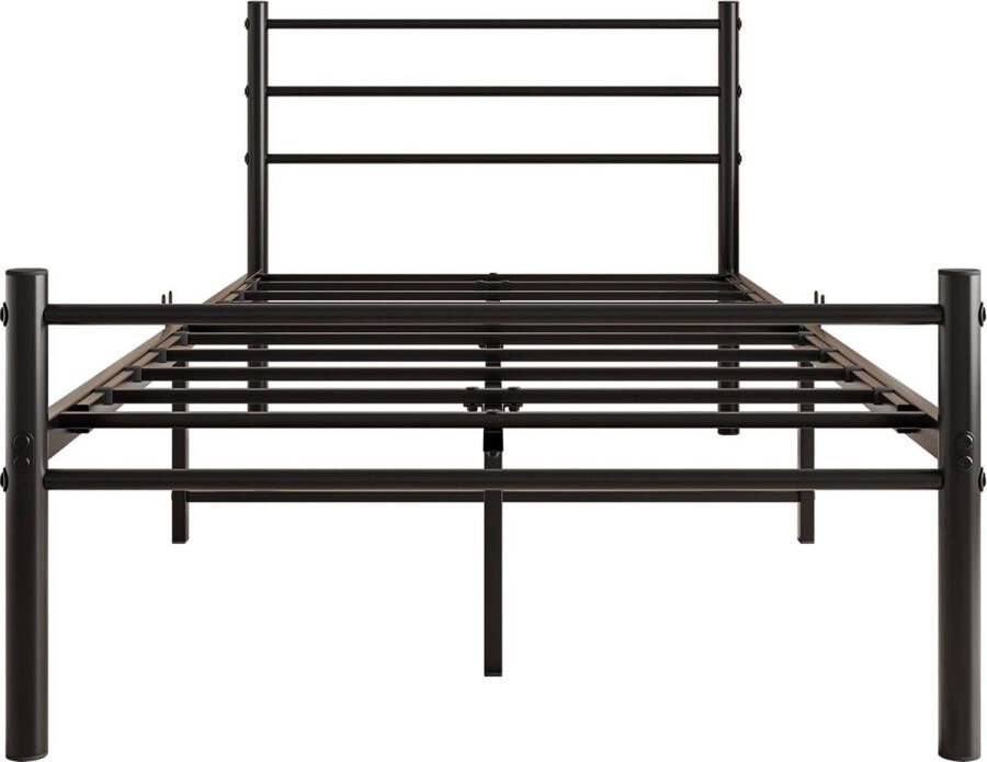 Merax Eenpersoonsbed 90 x 190 cm Metalen Bed Modern Jeugdbed Zwart