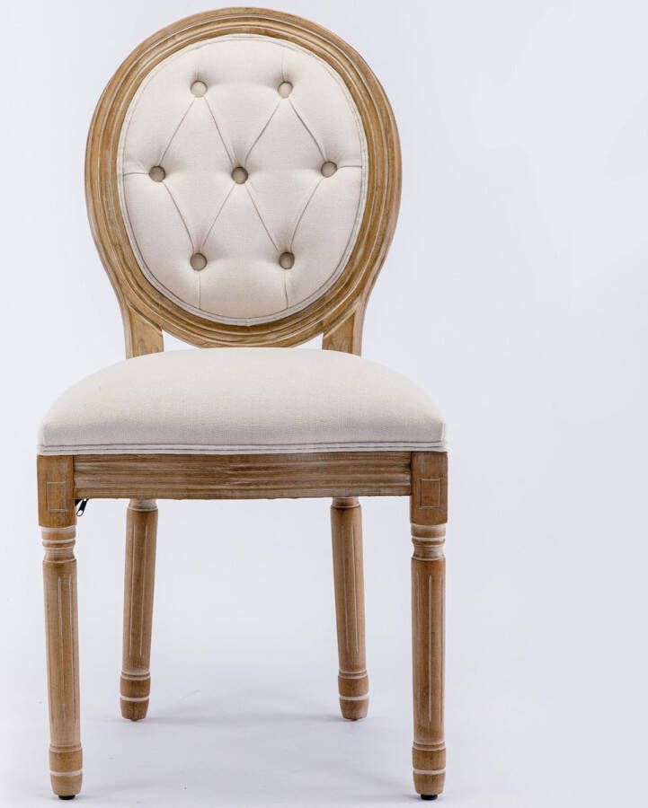 Merax Eetkamerstoelen Set van 2 Gestoffeerde Keukenstoelen Stoelen in Crème Wit met Naturel Hout Bruin