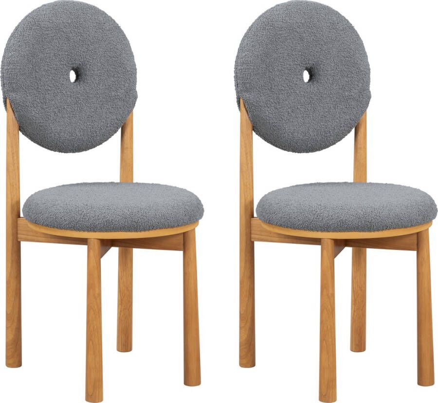 Merax Eetkamerstoelen Set van 2 Sherpa Eetkamerstoel Gestoffeerde Donut Stoelen Grijs