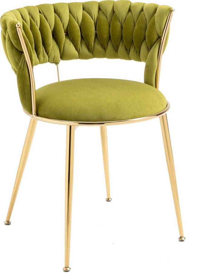 Merax Eetkamerstoelen Set van 2 Velvet Eetkamerstoelen (Olijf)Groen met Goud