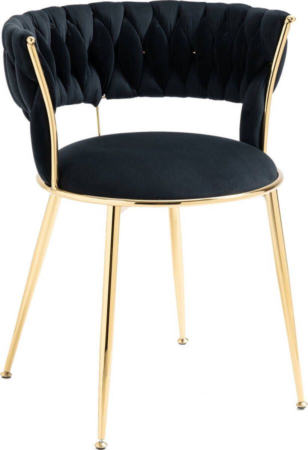 Merax Eetkamerstoelen Set van 2 Velvet Eetkamerstoelen Zwart met Goud