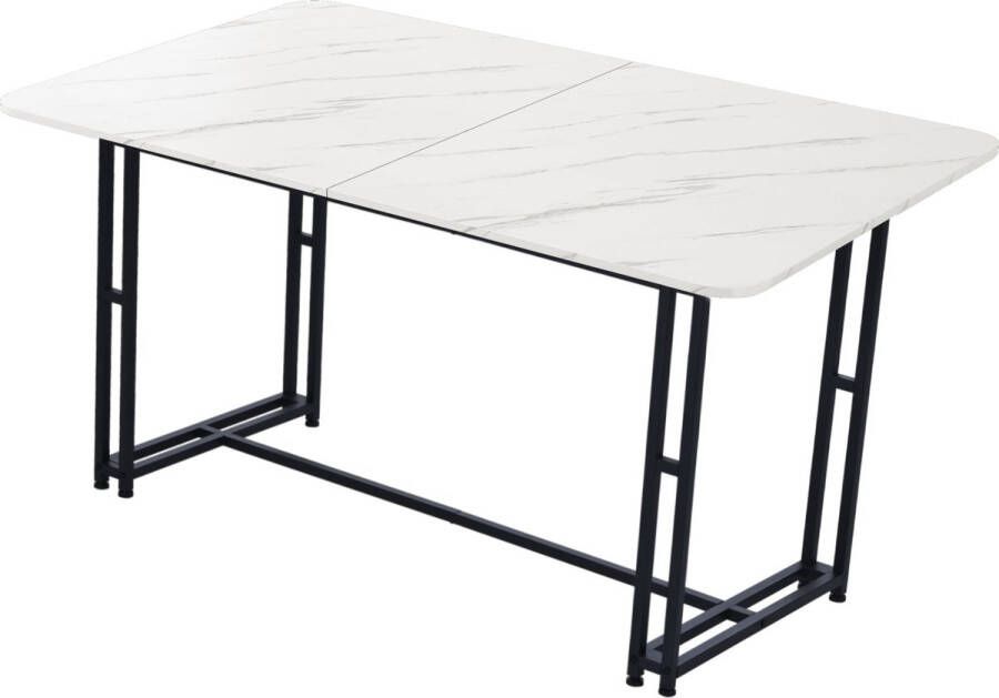 Merax Eettafel 140x80cm Tafel in Marmerlook Keukentafel met Metalen Poten Wit met Zwart - Foto 2