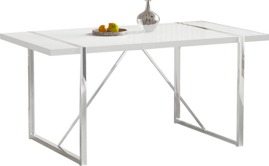 Merax Eettafel 4 Personen Inklapbaar Luxe Tafel Hoogglans Gelakt Eettafels Wit met Zilver