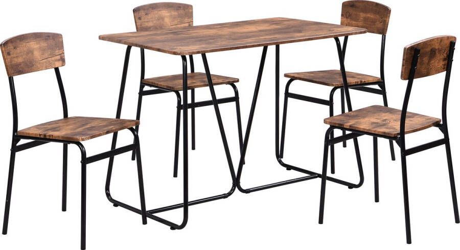 Merax Eettafel Set met 4 Stoelen Eetkamerset Eethoek Set Tafel en Stoelen Bruin met Zwart