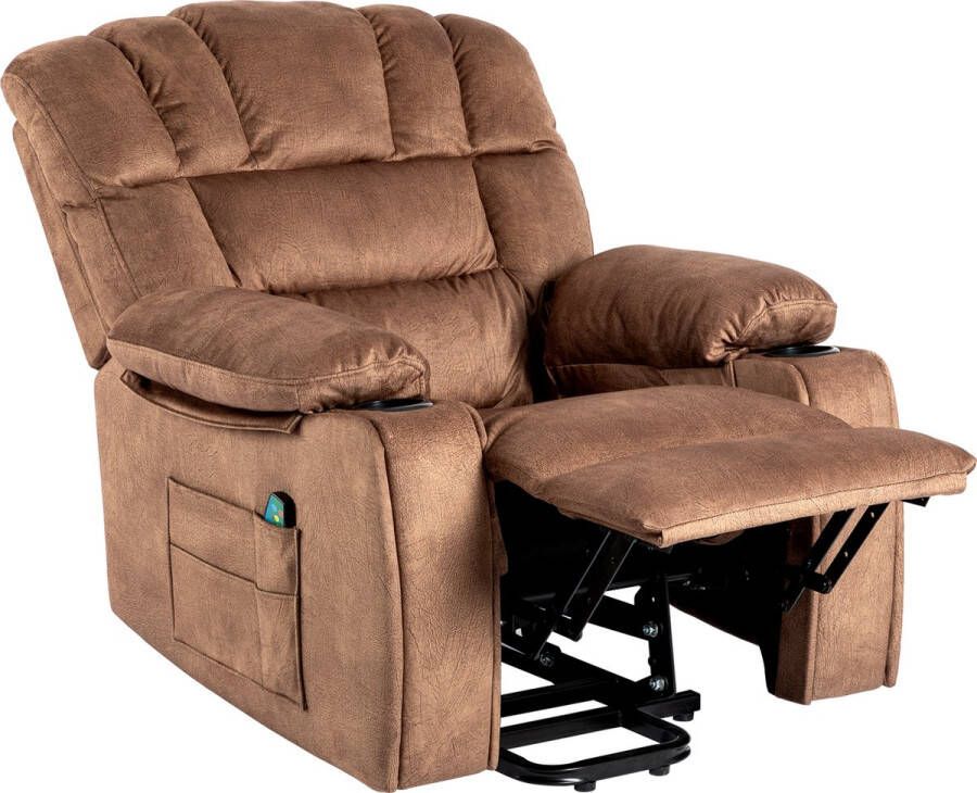 Merax Elektrisch Sta-op Stoel Massagestoel Elektrische Sta Op Fauteuil met Bekerhouders Bruin