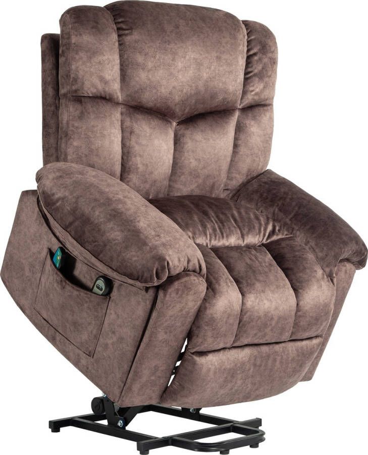 Merax Elektrisch Sta-op Stoel met Massage & Verwarming Massagestoel Elektrische Sta Op Fauteuil met Bekerhouders Bruin