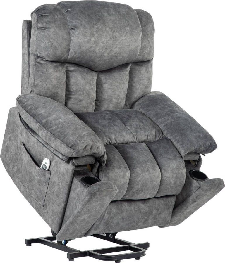 Merax Elektrisch Sta-op Stoel met Massage & Verwarming Elektrische Massagestoel Sta op Fauteuil Relaxfauteuil met Bekerhouders Grijs