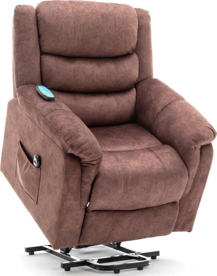 Merax Elektrisch Sta Op Stoel met Massage Functie Verstelbaar Relaxfauteuil met Verwarming Bruin