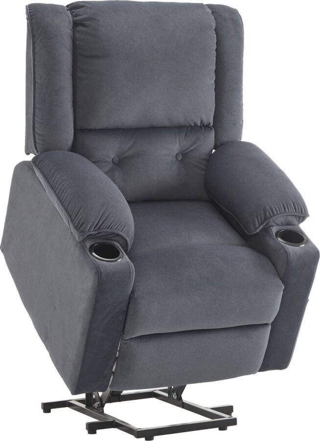 Merax Elektrische Sta-op Stoel met Ligfunctie Elektrisch Relaxfauteuil met Bekerhouders Sta op Fauteuil met Massage en Verwarming Grijs