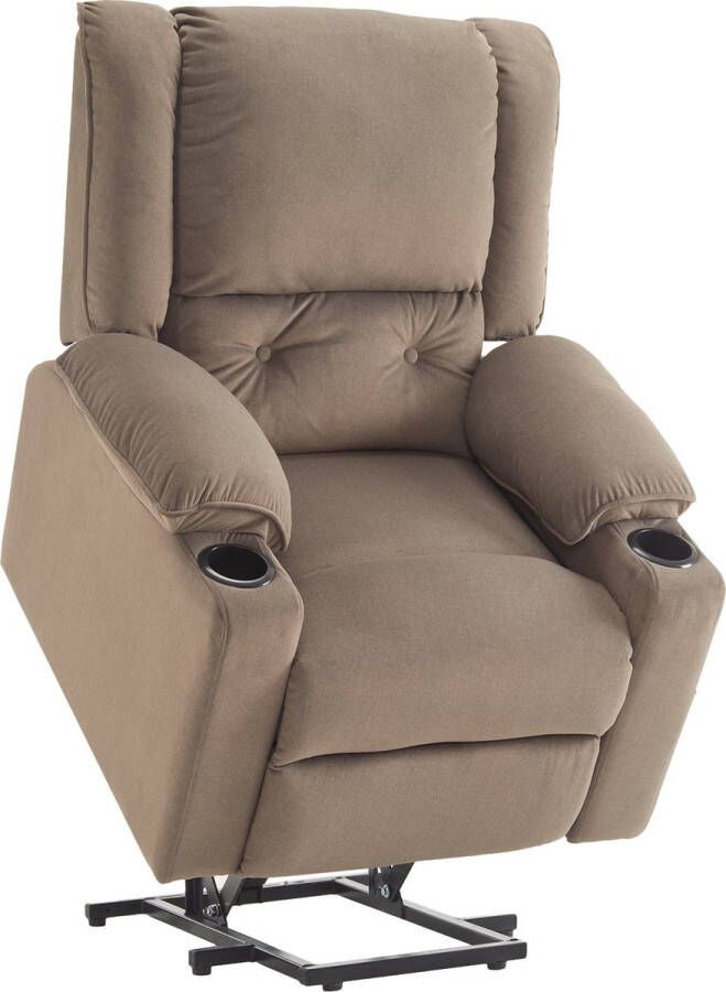 Merax Elektrische Sta-op Stoel met Ligfunctie Elektrisch Relaxfauteuil met Bekerhouders Sta op Fauteuil met Massage en Verwarming Bruin