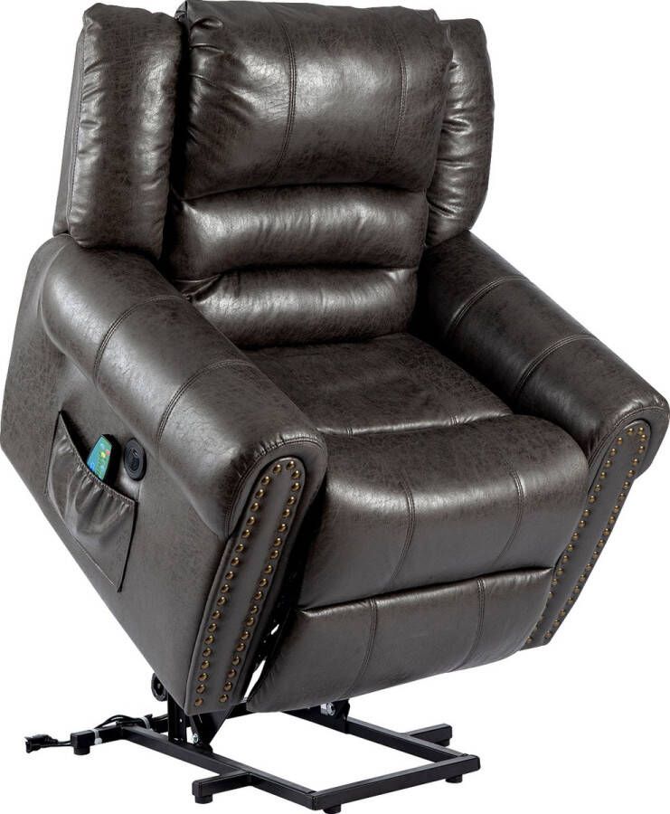 Merax Elektrische Sta-op Stoel met Ligfunctie Elektrisch Relaxfauteuil Sta op Fauteuil met Massage en Verwarming Grijs Tech Cloth