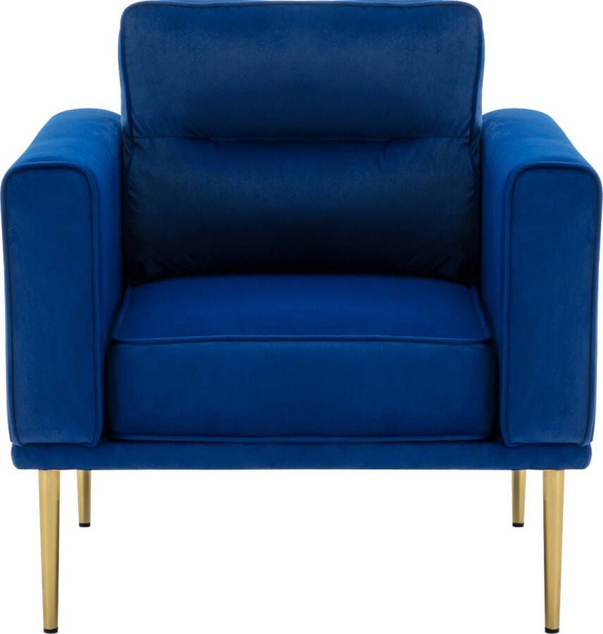Merax Fauteuil Gestoffeerde Stoel Fluwelen Loungestoel met Gouden Poten Blauw