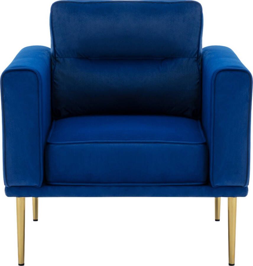 Merax Fauteuil Gestoffeerde Stoel Fluwelen Loungstoel met Gouden Poten Blauw