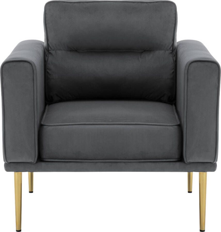 Merax Fauteuil Gestoffeerde Stoel Fluwelen Loungstoel met Gouden Poten Grijs