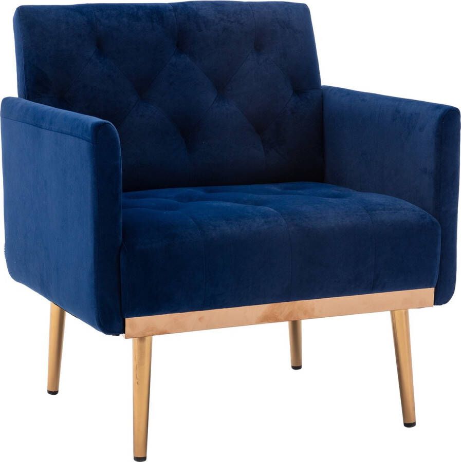 Merax Fauteuil Loungestoel Binnen Gestoffeerde Stoel Accent Stoelen Blauw - Foto 2