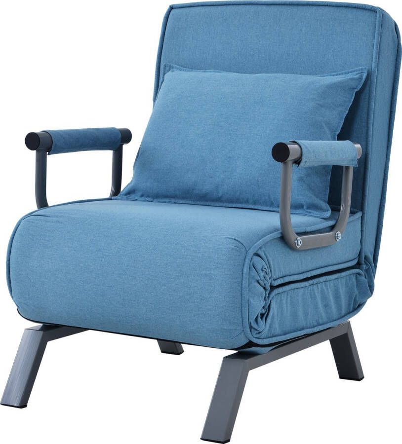 Merax Fauteuil Slaapbank Uitklapbare 1 persoons Bed of Slaapstoel Fauteuils met Armleuning Zeer comfortabele Vouwbed Blauw