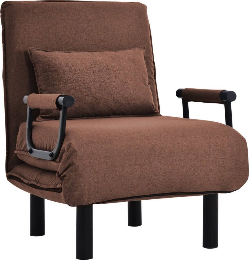 Merax Fauteuil Slaapbank Uitklapbare 1 persoons Bed of Slaapstoel Fauteuils met Armleuning Zeer comfortabele Vouwbed Bruin