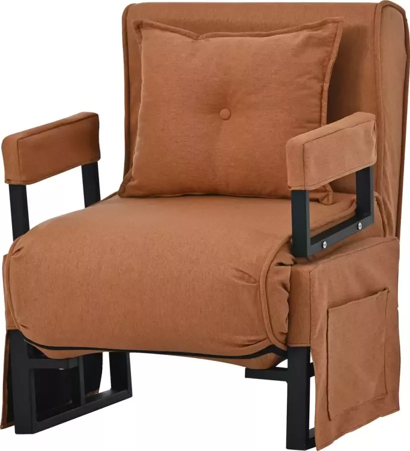 Merax Fauteuil Slaapbank Uitklapbare 1 Persoonsbed of Slaapstoel Fauteuils met Armleuning Vouwbed Bruin