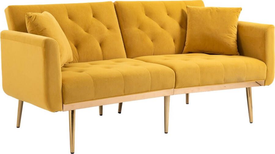 Merax Fluwelen Tweezits Bank Slaapbank Uitklapbaar tot Bed of Loungebank Bankstel 2-zits Geel