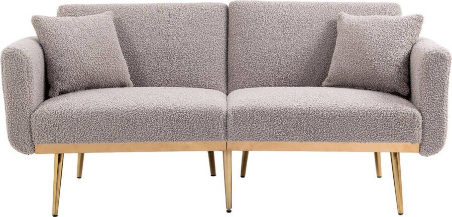 Merax Fluwelen Tweezits Bank Teddy Slaapbank Uitklapbaar tot Bed of Loungebank Bankstel 2-zits Grijs