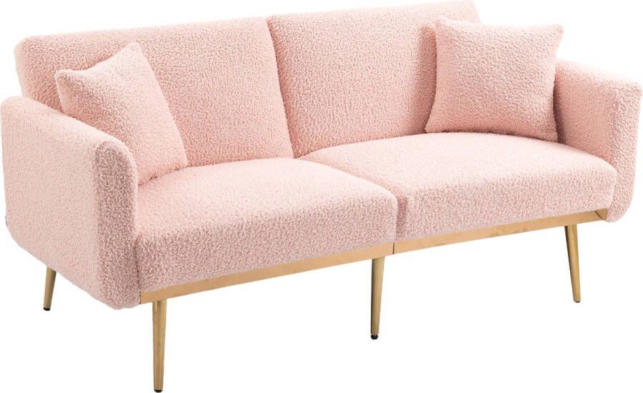Merax Fluwelen Tweezits Bank Pluche Slaapbank Uitklapbaar tot Bed of Loungebank Bankstel 2-zits Roze