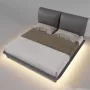 Merax Gestoffeerd Kunstlederen Tweepersoonsbed Bed 140x200cm Bedframe Inclusief LED-verlichting Verstelbaar Hoofdbord Grijs - Thumbnail 2