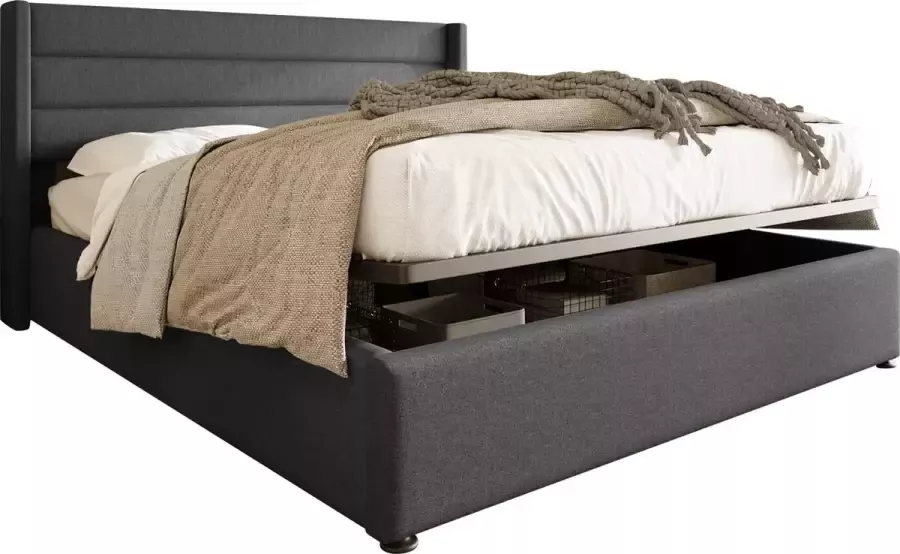 Merax Gestoffeerd Tweepersoonsbed 140 x 200 cm Hydraulisch Bed met Lattenbodem Grijs