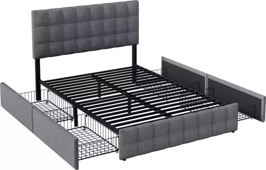 Merax Gestoffeerd Tweepersoonsbed 140 x 200 cm Inclusief Matras Hydraulisch Bed met Lattenbodem en Matras ‚Äì Grijs