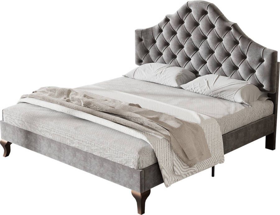 Merax Gestoffeerd Tweepersoonsbed Bed voor 2 Personen met Verstelbaar Hoofdbord Grijs