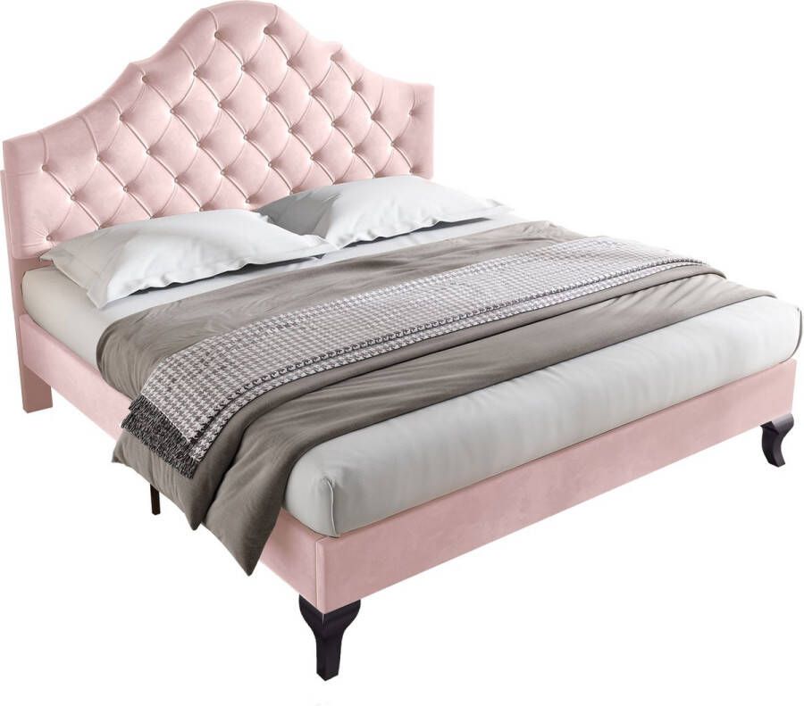 Merax Gestoffeerd Tweepersoonsbed Bed voor 2 Personen met Verstelbaar Hoofdbord Roze