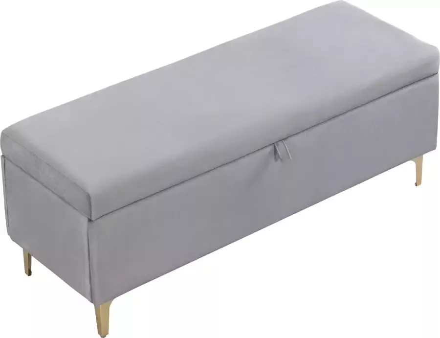 Merax Gestoffeerde Poef 119 x 42 5 x 48 cm Hocker met Opbergruimte Voetenbank Grijs Fluweel