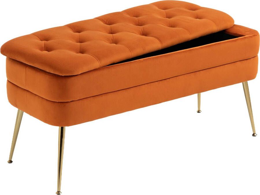 Merax Hocker met Opbergruimte Gestoffeerde Poef Bed Hocker Zitbank Oranje