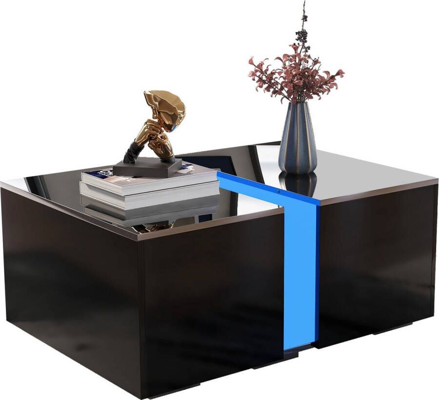 Merax Hoogglans Salontafel met Afstandsbediening Moderne Uitschuifbaar Tafel met LED Verlichting Zwart - Foto 2