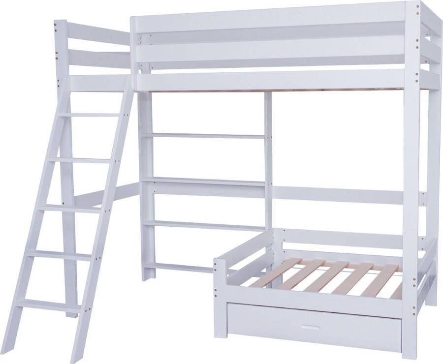 Merax Hoogslaper met Bureau Kinderbed Bed met Zitvlak en Lade Wit