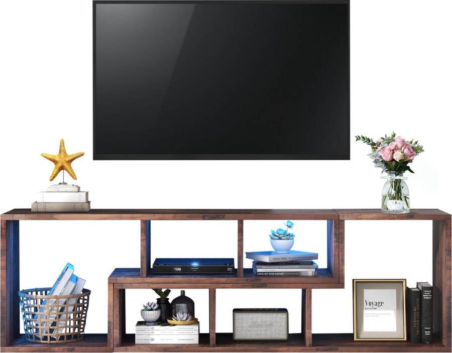 Merax Houten TV-meubel TV Kast met Opbergvakken 16 kleuren LED Verlichting Voor Max. 60 inch TV Bruin