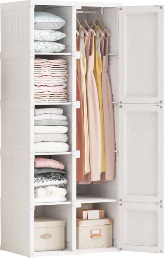 Merax Inklapbaar Kledingkast Draagbare Kledingkasten Slaapkamer Garderobekast Wit