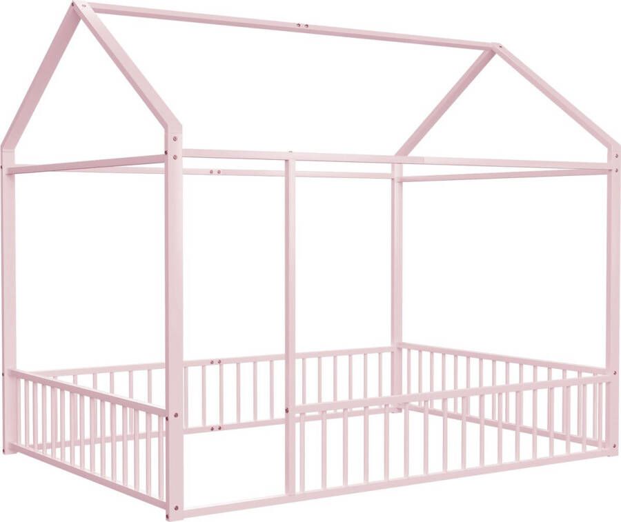 Merax Kinderbed 140 x 200 cm Huisbed voor 2 Personen Tweepersoonsbed Bed Roze