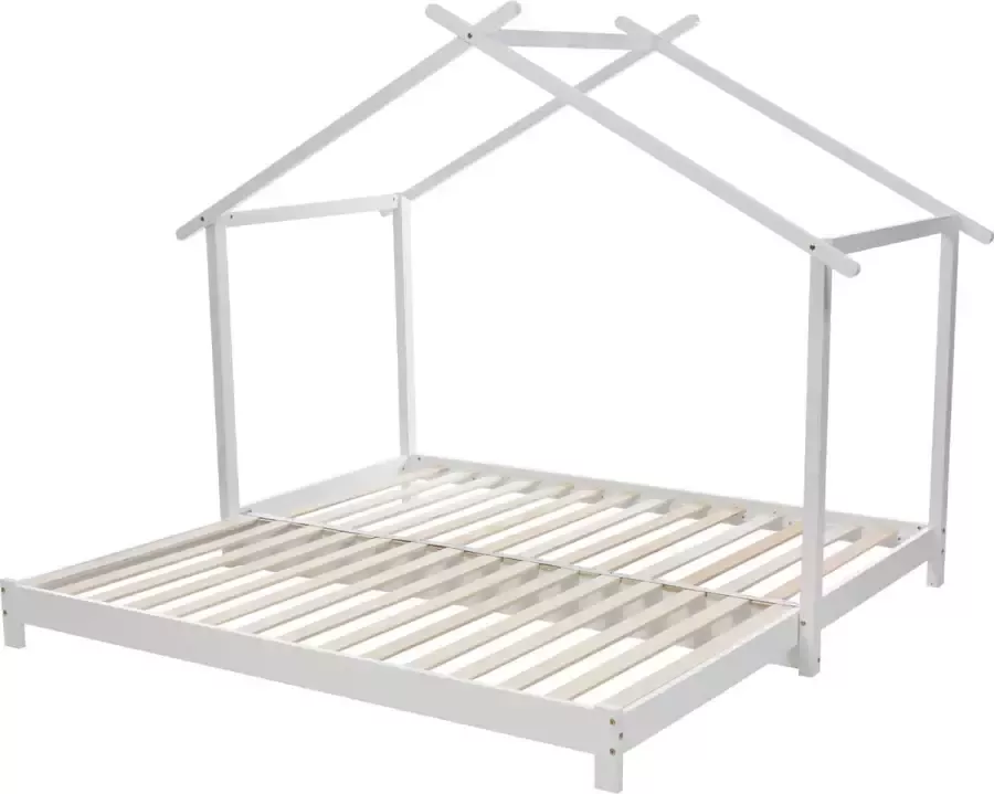 Merax Kinderbed 90 180x190 cm Uitschuifbaar Tweepersoonsbed Kinderbedden Peuterbed Meisjes en Jongens Wit - Foto 2